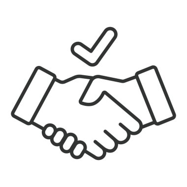 Çizgi dizaynında anlaşma simgesi. Anlaşma, sözleşme, anlaşma, tokalaşma, ortaklık, güven, beyaz arka plan vektörü şartları. Anlaşma düzenlenebilir vuruş simgesi