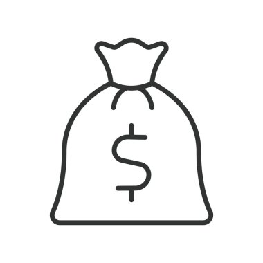 Para çantası tasarımı ikonu. Para çantası, tasarruf, servet, hazine, nakit, servet, beyaz arka plan vektöründen kâr. Para çantası düzenlenebilir vuruş simgesi