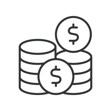Yazı dizaynında sikke simgesi. Para, para, para, tasarruf, nakit, jeton, ödeme beyaz arka plan vektörü. Bozuk para değiştirilebilir vuruş simgesi