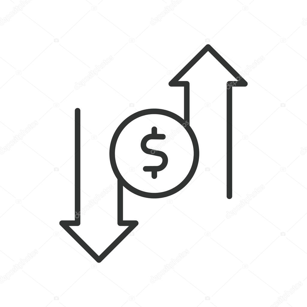 Stock icon in line design. stock, market, price, trend, up down, volatility, trading on white background vector. Stock editable stroke icon