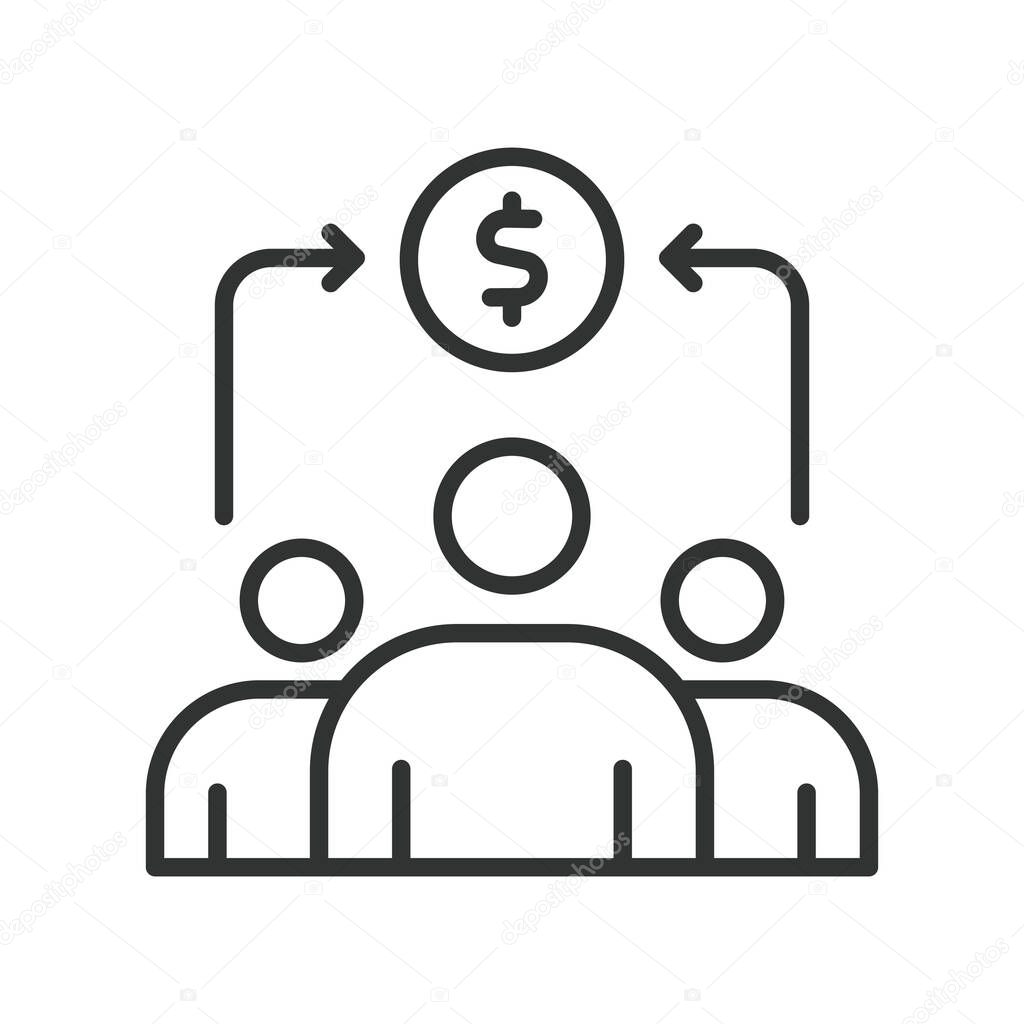 Investor icon in line design. investor, funding, team, capital, backing, support, portfolio on white background vector. Investor editable stroke icon