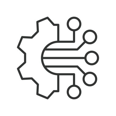 Sıra dizaynında gelecekçi teknoloji simgesi. Fütüristik teknoloji, yapay zeka, yenilik, otomasyon, melez işi, ilerleme, beyaz arka plan vektöründe modern. Gelecek teknolojisi düzenlenebilir vuruş simgesi