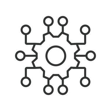 Teknoloji ikonu çizgi tasarımında. teknoloji, yenilik, dijital, uzaktan kumanda, işbirliği, iletişim, beyaz arka plan vektörü üzerine yazılım. Teknoloji düzenlenebilir vuruş simgesi