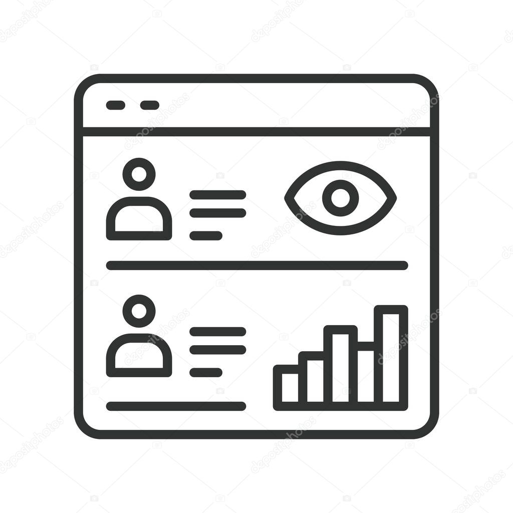 Employee monitoring icon in line design. employee monitoring, analytics, performance, productivity, data, feedback, management on white background vector. Employee monitoring editable stroke icon