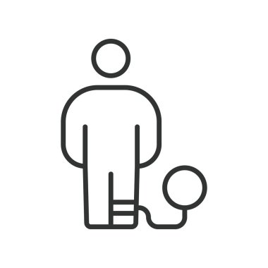 Çizgi dizaynında suçlu simgesi. Suçlu, mahkumiyet, mahkum, ceza, prangalar, mahkum, suç, beyaz arka planda suç. Suçlu düzenlenebilir vuruş simgesi - yapay zeka oluşturuldu