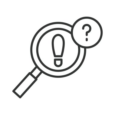 Satır dizaynındaki simge takip ediliyor. İzleme, arama, büyütme, risk alarmı, ipucu, tespit, analiz, araştırma ikonu beyaz arka plan vektörü. Düzenlenebilir vuruş simgesi - yapay zeka oluşturuldu