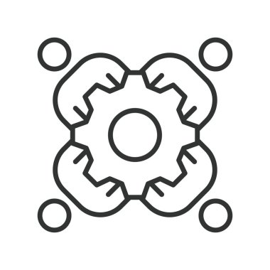 Satır tasarımında hissedar simgesi. Hissedar, işbirliği, çevik, iletişim, işbirliği, takım çalışması, beyaz arka plan vektörü yönetimi. Paylaşımcı düzenlenebilir vuruş simgesi