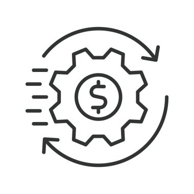 Çizgi dizaynında bir simge. Eğil, süreç, çevik, verimlilik, iyileştirme, optimizasyon, beyaz arka plan vektörü üzerinde çalışma akışı. Yaslanabilir vuruş simgesi