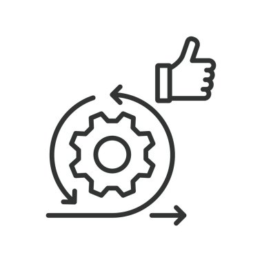 Satır tasarımında simgeyi serbest bırak. Sürüm, güncelleme, sürüm, ürün, dağıtım, çevik, beyaz arkaplan vektörü geliştirme. Düzenlenebilir vuruş simgesini serbest bırak