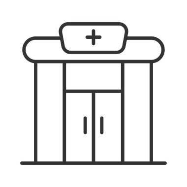 Eczane binası tasarımı. Eczane önü, eczane cephesi beyaz arka plan vektörü. Eczane binası düzenlenebilir vuruş simgesi