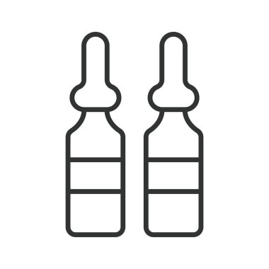 Hat tasarımında tıp ampulleri simgesi. İlaç ampulleri, beyaz arka plan vektöründe cam şişeler. İlaç ampulleri düzenlenebilir vuruş simgesi