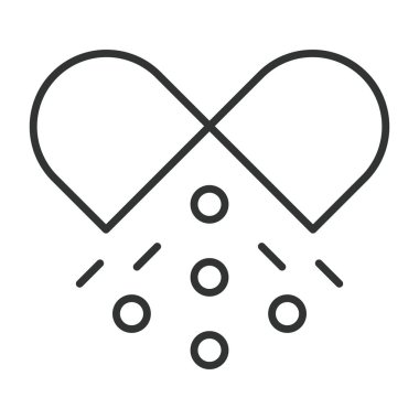 Satır dizaynında hap ikonu. Kalp kapsülü, beyaz arka plan vektörüne düşen tabletler. Haplar düzenlenebilir vuruş simgesi