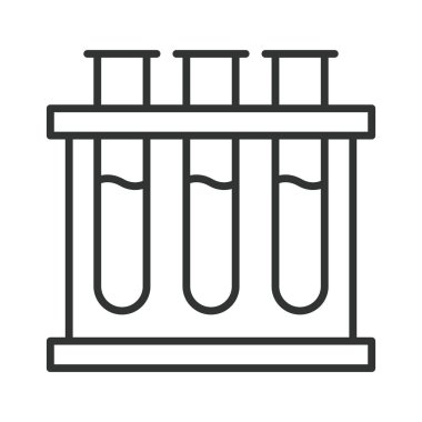 Çizgi dizaynında kan testi ikonu. Test tüpleri askısı, beyaz arka plan vektöründe kan örnekleri. Kan testi düzenlenebilir vuruş simgesi