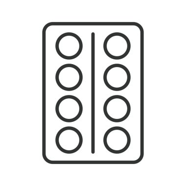 Satır tasarımında hap şeridi simgesi. Tablet şeridi, yuvarlak haplar beyaz arka planda. Düzenlenebilir ikon kullan