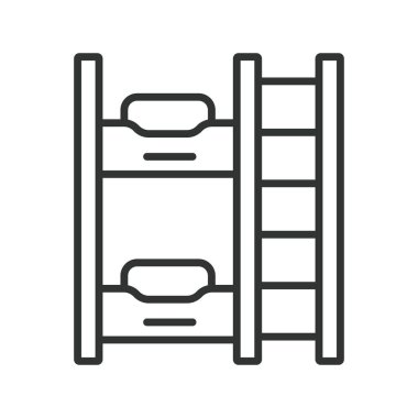 Ranza yatak ikonu dizayn edildi. Ranza, çift kişilik yatak, çocuk yatağı, mobilya, yatak odası, iç mekan, beyaz arka plan vektöründe uyku alanı. ranza yatağı düzenlenebilir vuruş simgesi
