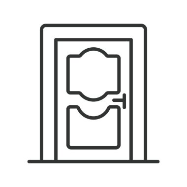 Kapalı alan tasarımı ikonu. Kapalı kapı, giriş kapısı, beyaz arka plan vektöründeki dekoratif kapı. Kapalı alanda düzenlenebilir vuruş simgesi