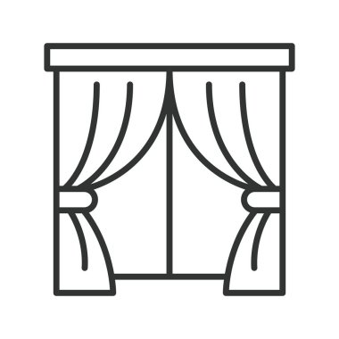 Satır tasarımında perde simgesi. Perde, pencere perdesi, perdeler, beyaz arka planda ev yapımı tekstil. perde düzenlenebilir vuruş simgesi