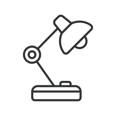 Sıra dizaynında masa lambası simgesi. Masa lambası, masa lambası, okuma lambası, ev ışıklandırması, beyaz arka plan vektöründeki çalışma alanı ışığı. düzenlenebilir masa lambası vuruş simgesi