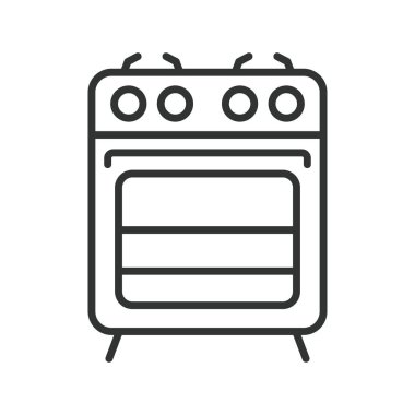 Satır dizaynında fırın simgesi. Soba, mutfak sobası, pişirme aletleri, fırın ünitesi, beyaz arka plan vektörlü ev mutfağı. soba değiştirilebilir vuruş simgesi