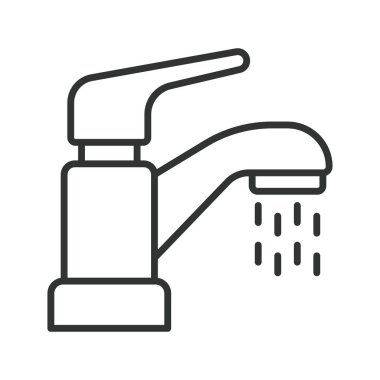 Su musluğu tasarımı ikonu. Su musluğu, musluk, lavabo musluğu, su akışı, beyaz arka plan vektöründeki ev hizmetleri. su musluğu değiştirilebilir vuruş simgesi