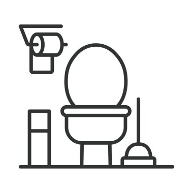 Banyo dizaynı simgesi dizayn edildi. Banyo takımı, tuvalet aletleri, pompa, tuvalet kağıdı, beyaz arka plan vektöründeki banyo ekipmanları. banyo ayarlanabilir vuruş simgesi