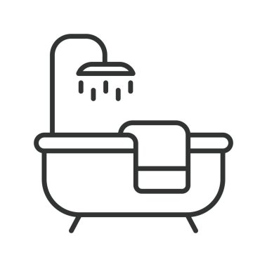 Banyo küveti tasarımı. Küvet, küvet, duş banyosu, ev banyosu, beyaz arka plan vektöründeki hijyen alanı. küvet düzenlenebilir vuruş simgesi