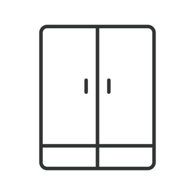 Kabine tasarımı ikonu. Dolap, gardırop, depo dolabı, beyaz arka plandaki mobilyalar. Dolap düzenlenebilir vuruş simgesi