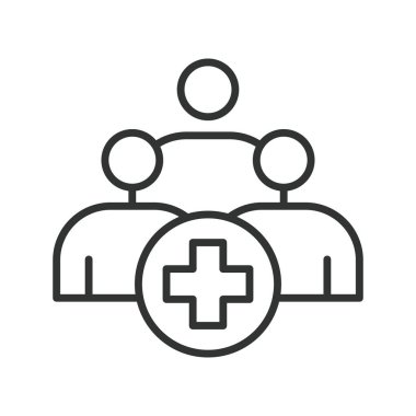 Tıbbi ekip ikonu çizgi tasarımında. Tıbbi ekip, klinik personel, araştırma grubu, katılımcılar, beyaz arka plan vektöründeki sağlık çalışanları. Tıbbi ekip düzenlenebilir vuruş simgesi