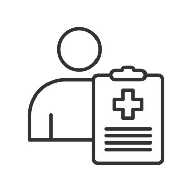 Hasta kayıt simgesi dizayn edildi. Hasta kayıtları, tıbbi veriler, sağlık raporları, klinik dosyalar, beyaz arka plan vektörüyle ilgili belgeler. Hasta kaydı düzenlenebilir vuruş simgesi