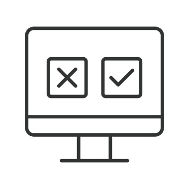 Değerlendirme simgesi satır tasarımında. Değerlendirme, çalışma kontrolü, klinik değerlendirme, deneme gözden geçirme, beyaz arka plan vektörünün sonuç analizi. Değerlendirilebilir vuruş simgesi