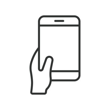Sırada el ele tutuşan akıllı telefon ikonu. el ele tutuşan telefon, mobil cihaz, akıllı telefon tutuşu, dokunmatik aygıt, el bilgisayarı, telefon arayüzü, mobil etkileşim, beyaz arkaplan kullanan kullanıcı