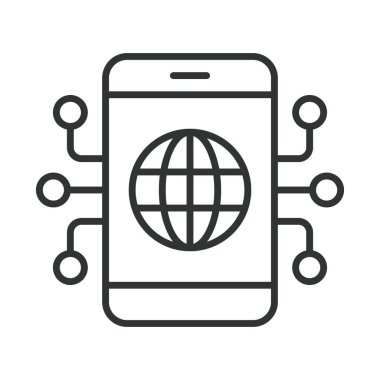 Küresel internet akıllı telefon tasarımı simgesi. global internet, dünya bağlantısı, akıllı telefon ağı, çevrimiçi erişim, bağlantı, dijital dünya, küresel teknoloji, beyaz arkaplan vektörü üzerinde mobil ağ.