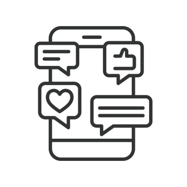 Sosyal mesajlar akıllı telefon tasarımı simgesi. Sosyal mesajlar, sohbet baloncukları, sohbet, çevrimiçi iletişim, mesajlaşma uygulaması, akıllı telefon etkileşimi, diyalog, beyaz arkaplanda sosyal sohbet