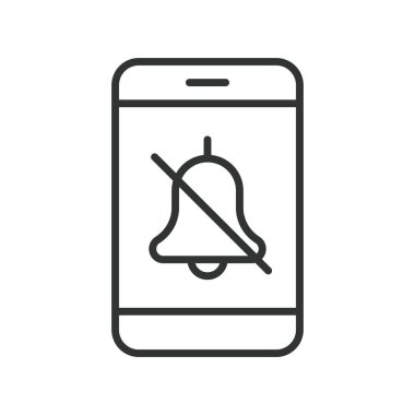 Satır dizaynında sessiz bilgilendirmeler akıllı telefon simgesi. sessiz mod, sessiz mod, alarm yok, akıllı telefon sessiz, zil kapalı, alarm devre dışı, sessiz mod, beyaz arkaplan vektöründe telefon sessizliği. Dilsiz