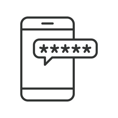 Satır tasarımında parola alanı akıllı telefon simgesi. parola alanı, gizli metin, güvenli giriş, akıllı telefon şifresi, giriş kodu, gizli karakterler, gizlilik girdisi, beyaz arkaplan vektöründeki güvenli ekran.