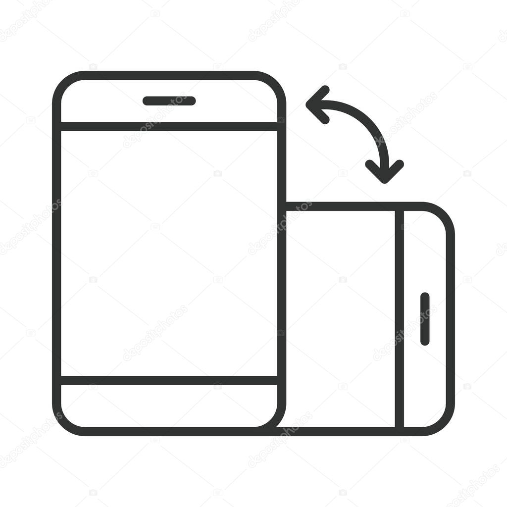 Rotate smartphone icon in line design. rotate phone, orientation change, smartphone rotation, screen orientation, landscape mode, device turn, mobile orientation, rotate icon on white background