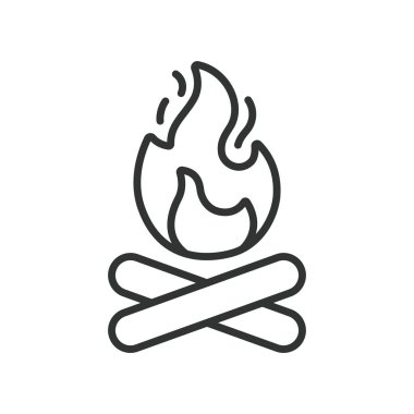 Festival kamp ateşi ikonu dizayn edildi. Kamp ateşi, ateş, alev, odun, açık hava, beyaz arka plan vektörü festivali. festival kamp ateşi düzenlenebilir vuruş simgesi