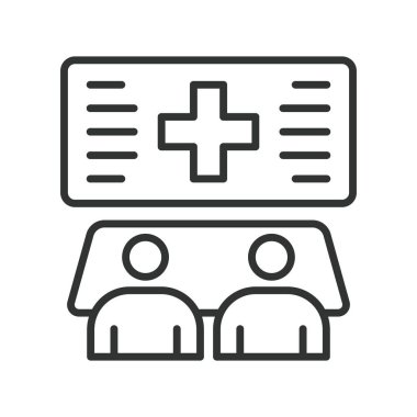 Sağlık eğitimi, tasarım ikonu. Sağlık eğitimi, halk sağlığı, kurs, eğitim, öğrenciler, konferans, beyaz arka plan vektörü sınıfı. Sağlık eğitimi düzenlenebilir vuruş simgesi