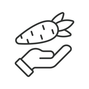 Beslenme, çizgi tasarımı ikonu. Beslenme, sebze, havuç, sağlıklı beslenme, diyet, halk sağlığı, beyaz arka plan vektöründe vitaminler. Beslenme düzenlenebilir vuruş simgesi