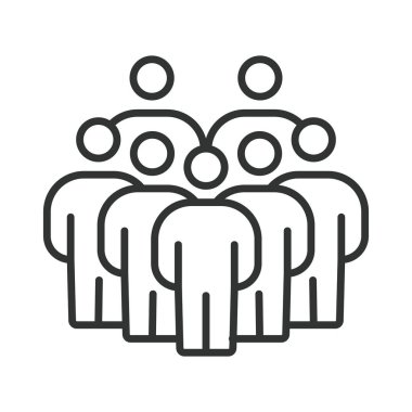 Halk topluluğu, çizgi tasarımı ikonu. Halk topluluğu, halk sağlığı, kalabalık, grup, toplum, nüfus, beyaz arka plan vektöründe destek. İnsanlar toplum için düzenlenebilir vuruş simgesi