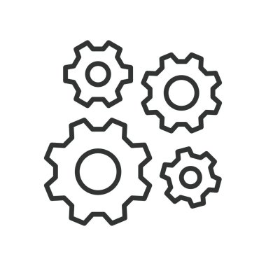 Dişli mekanizması simgesi çizgi tasarımında. Dişliler, dönüş, mühendislik, yapı, sistem, konfigürasyon, beyaz arkaplan vektörü süreci. mekanik konsept düzenlenebilir vuruş simgesi