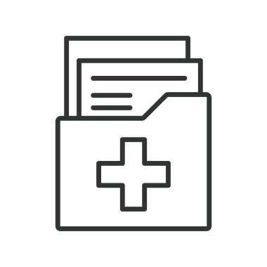 Çevrimiçi tıbbi kayıtlar, çizgi tasarımı ikonu. Çevrimiçi tıbbi kayıtlar, dijital sağlık hizmetleri, beyaz arkaplan vektörü klasörü. Çevrimiçi tıbbi kayıtlar düzenlenebilir vuruş simgesi