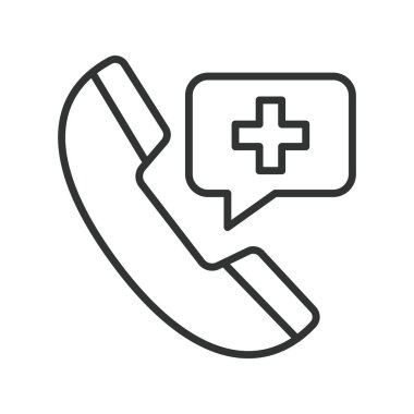 Sağlık çağrısı, çizgi tasarımı ikonu. Sağlık hizmetleri, dijital sağlık hizmetleri, telefon beyaz arka plan vektörü. Sağlık çağrısı düzenlenebilir vuruş simgesi