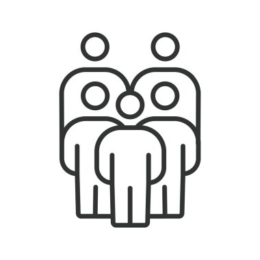 Çizgi dizaynında insanların simgesi. İnsanlar, grup, topluluk, takım çalışması, iletişim, kalabalık, beyaz arka plan vektöründe birlik. insanlar düzenlenebilir vuruş simgesi
