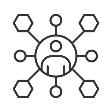 Satır dizaynında ağ simgesi. ağ oluşturma, bağlantı, insanlar, yapı, işbirliği, iletişim, beyaz arka plan vektörü üzerindeki topluluk. ağ oluşturulabilir vuruş simgesi