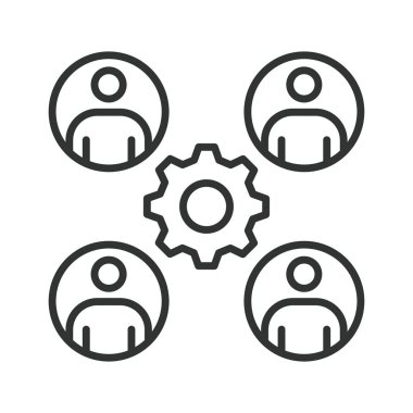 Satır tasarımında simgeyi birleştir. İşbirliği, takım çalışması, teçhizat, bağlantı, grup, işbirliği, beyaz arka plan vektörü üzerine iletişim. birlikte düzenlenebilir vuruş simgesi