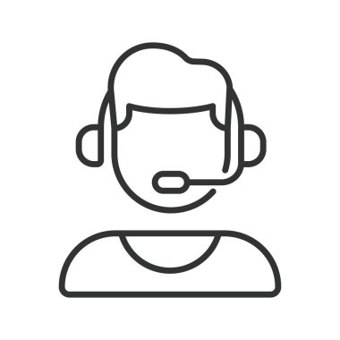 Satır tasarımında servis simgesi. Destek, yardım, yardım, kulaklık, operatör, çağrı, beyaz arka plan vektörüyle bağlantı. servis düzenlenebilir vuruş simgesi