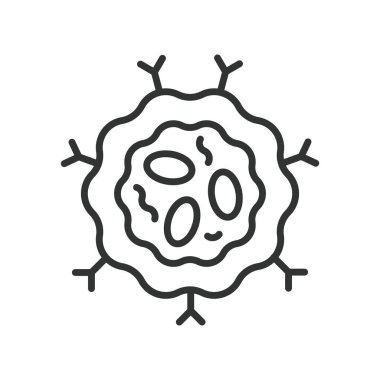 Sıra dizaynında kanser hücresi ikonu. Onkoloji biyolojisi, habis büyüme, teşhis, patoloji, araştırma, beyaz arka plan vektörü taraması. Kanser hücresi düzenlenebilir vuruş simgesi