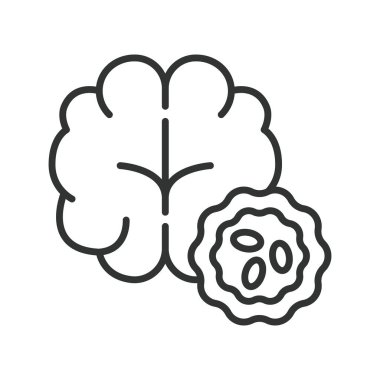 Beyin kanseri tasarımı ikonu. Beyin tümörü, onkoloji, kanser hücresi, teşhis, patoloji, nöroloji, beyaz arka plan vektörü tedavisi. Beyin kanseri düzenlenebilir vuruş simgesi