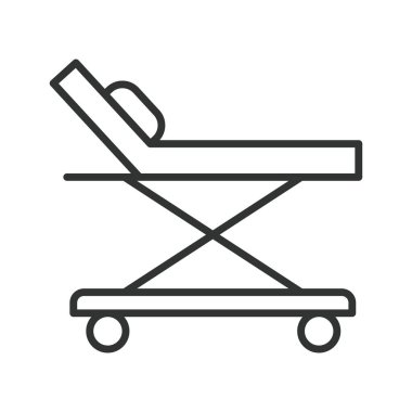 Hastane yatağı tasarımı ikonu. Onkoloji tedavisi, hasta bakımı, hastaneye yatırma, terapi, tıbbi destek, beyaz arka planda iyileşme. onkoloji düzenlenebilir vuruş simgesi